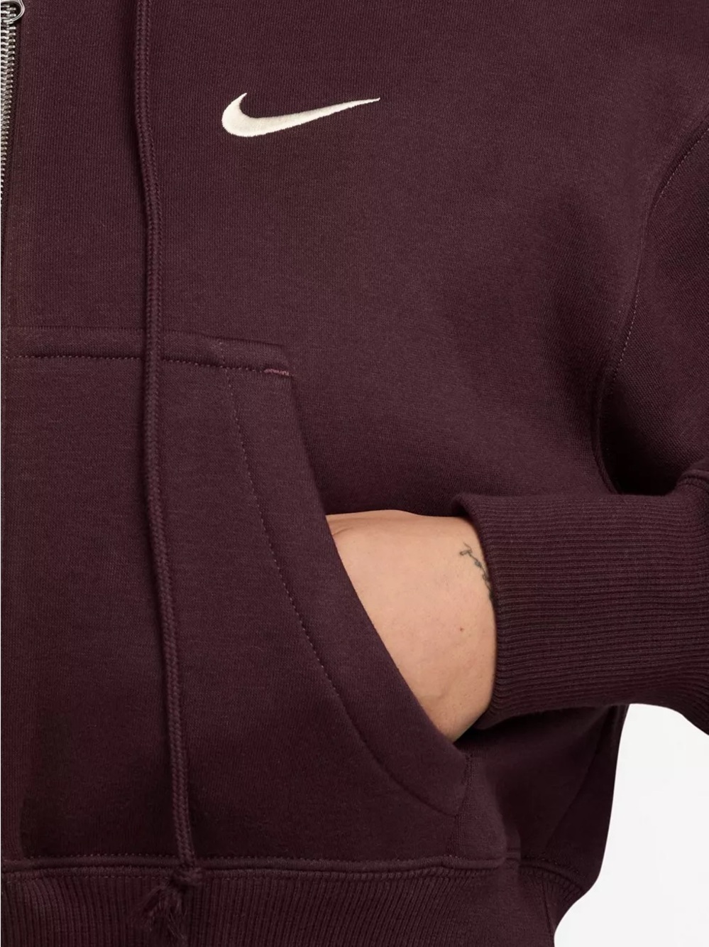Nike Women's Dark Burgundy Full-Zip Cropped Hoodie - Picture 2 of 3